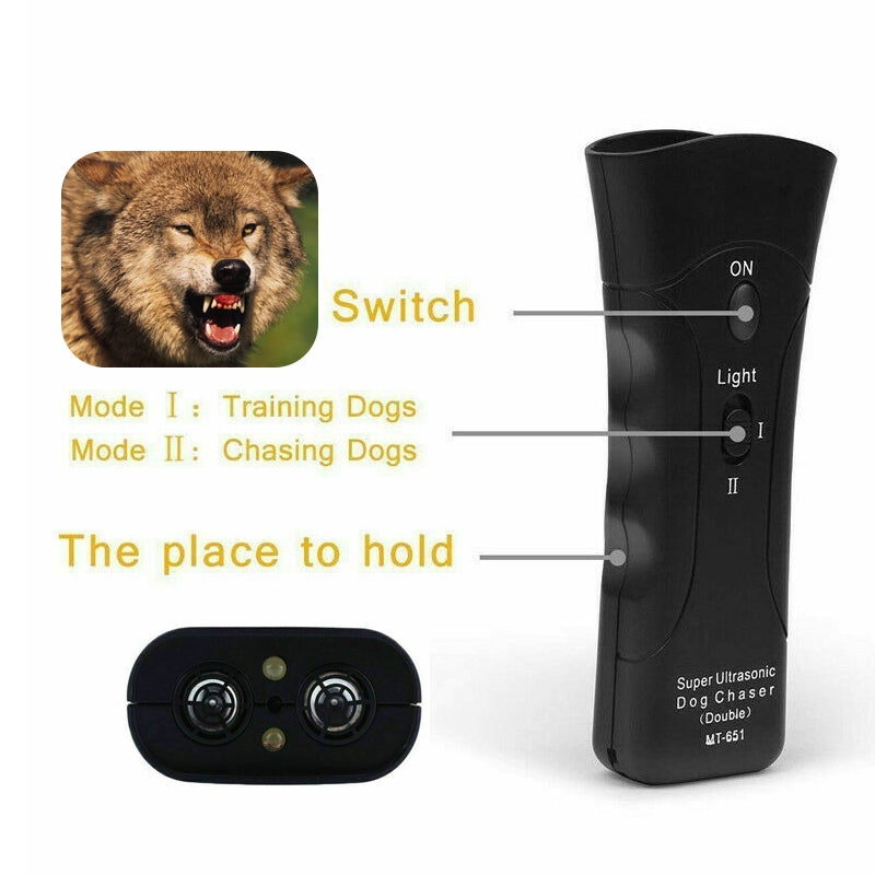 3-in-1 Anti Barking Dog Training Device. Ultrasonic Training Repeller